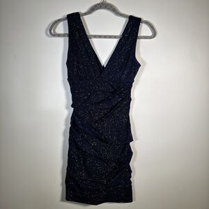 Vtg Deb 90s Y2K Sparkle Bandage Bodycon Dress Womens Junior Size S Blue Glitter
